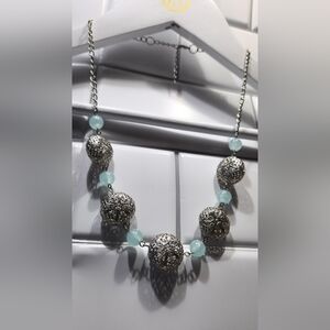 Elegant Silver and Blue Beaded Necklace